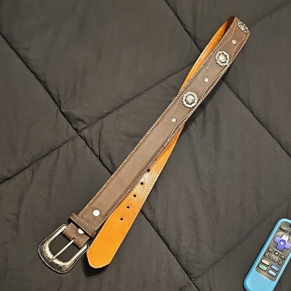 Brown Leather Belt with Silver Accents Cowboy